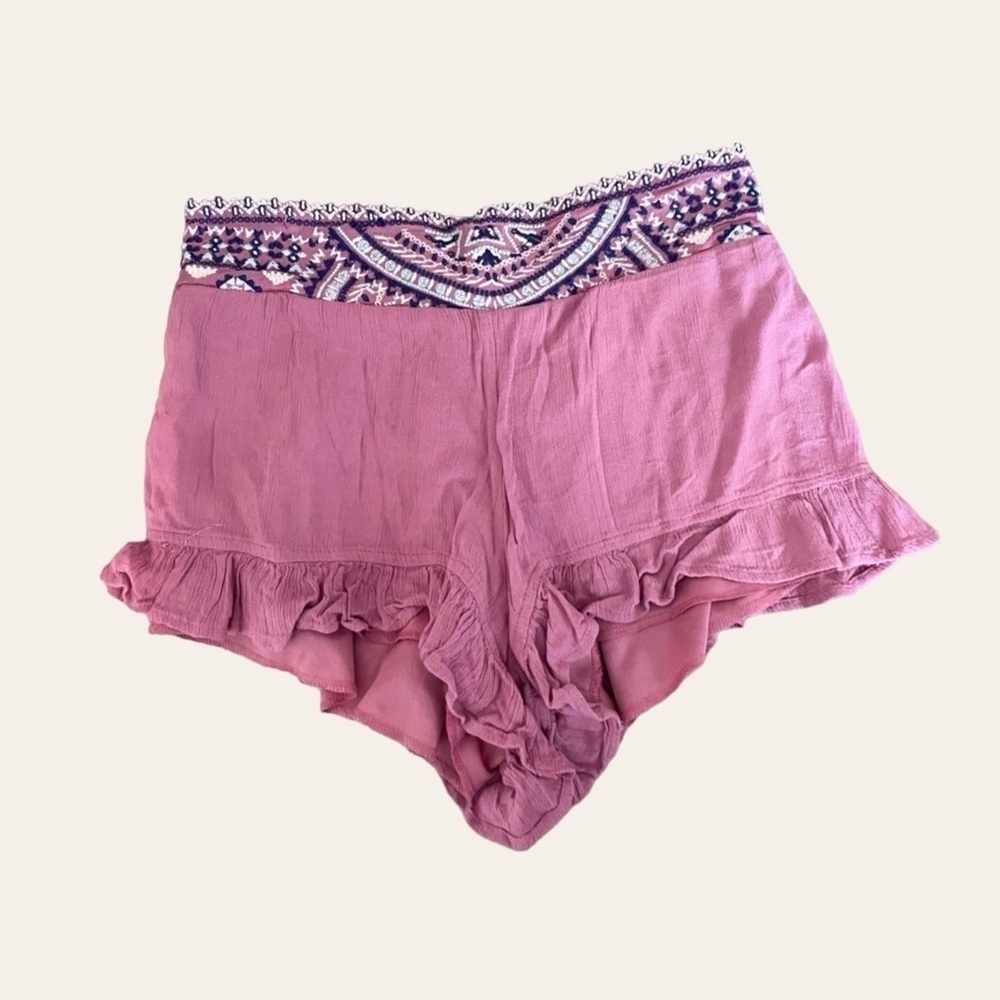 🌺 Romeo & Juliet Couture Boho Embroidered Mauve Ruffle High Waist Shorts Size S